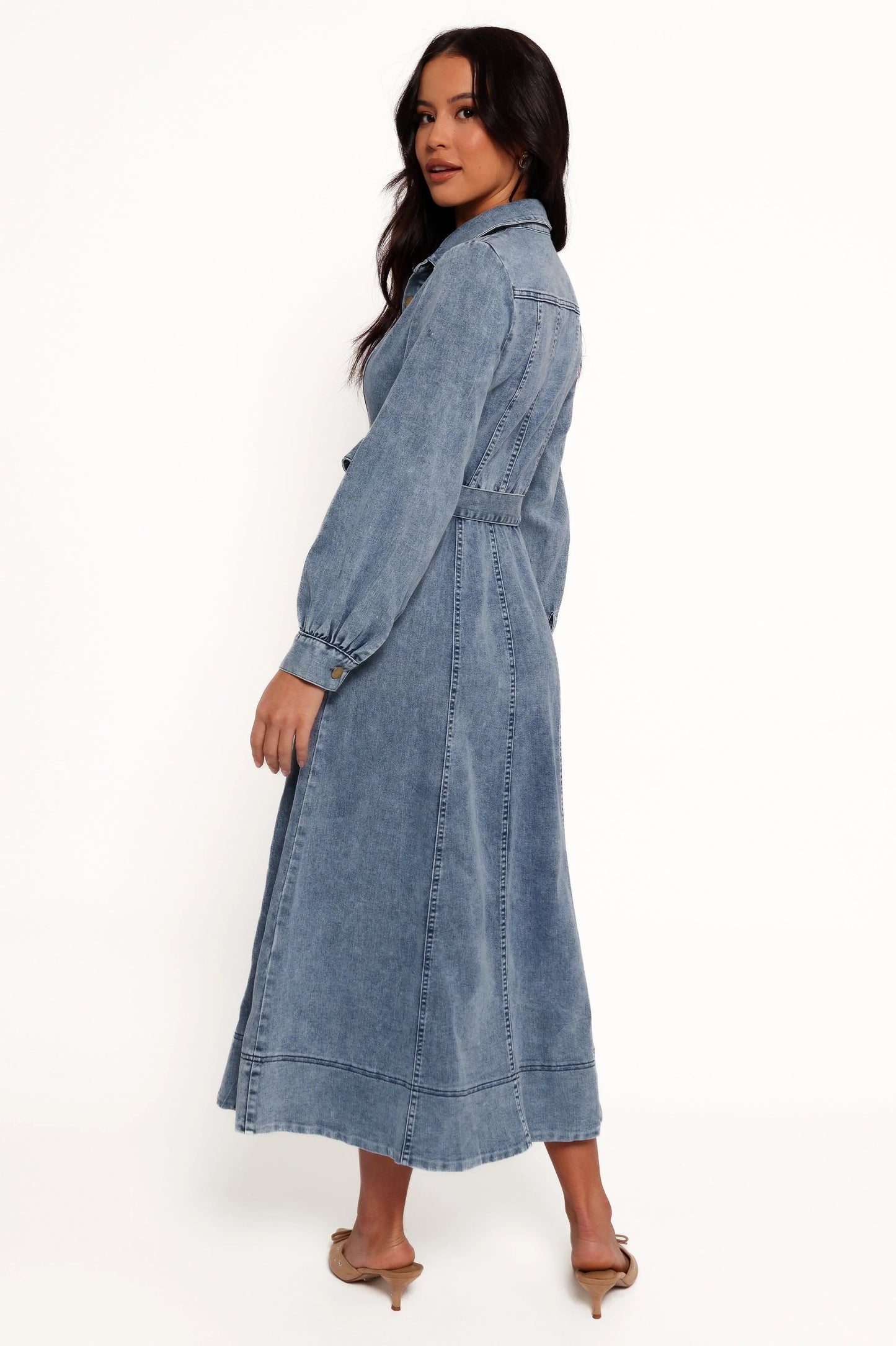 Button-Front Maxi Shirt Dress