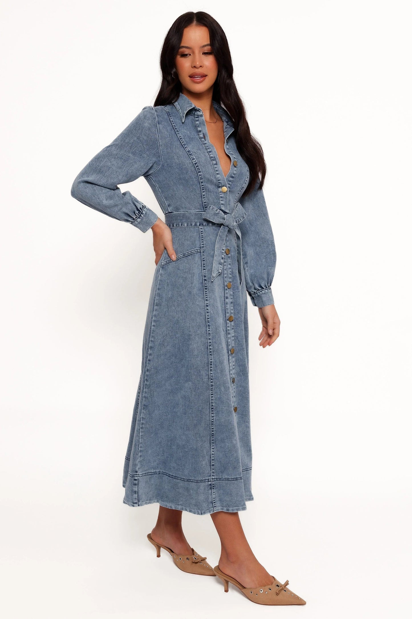 Button-Front Maxi Shirt Dress
