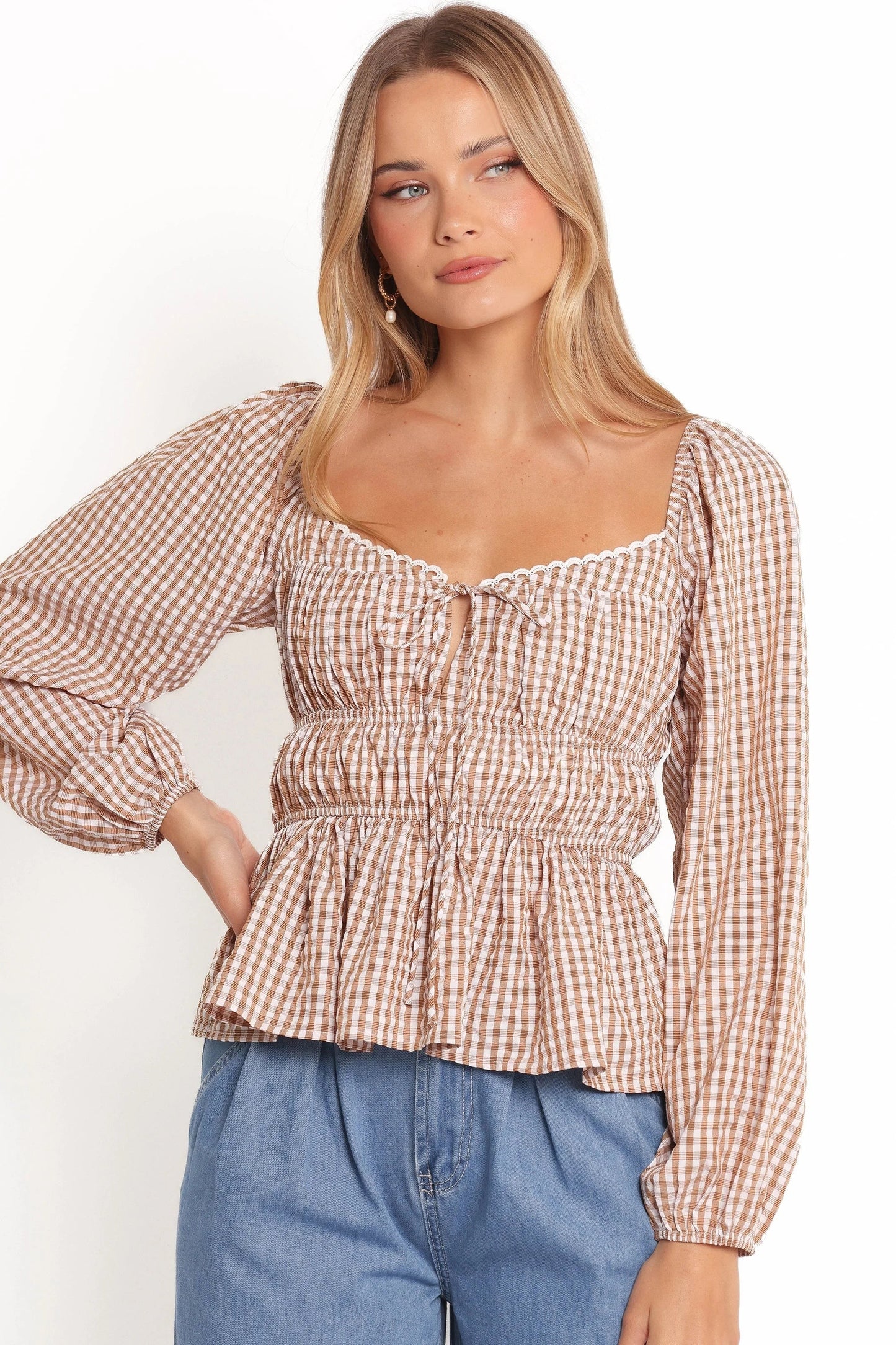 Gingham Sweetheart Peplum Top