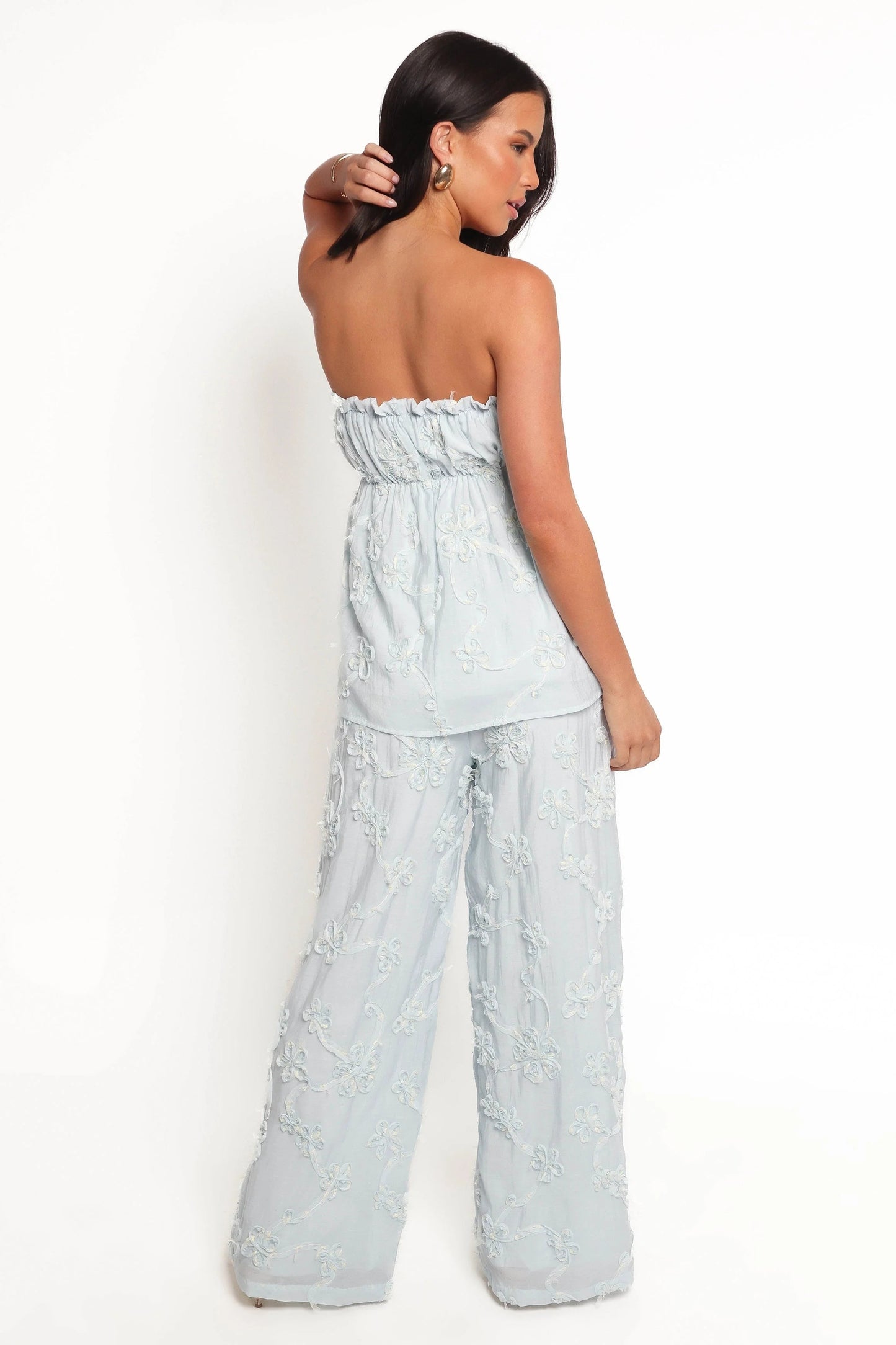 High-Waist White Floral Wide-Leg Pants