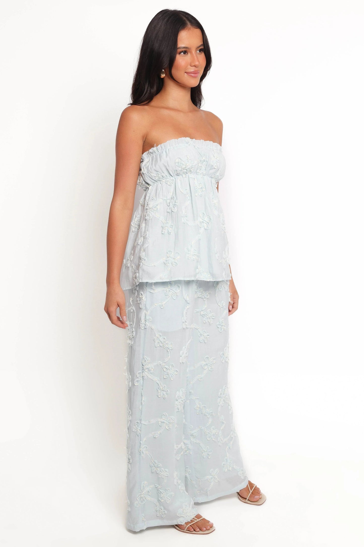 High-Waist White Floral Wide-Leg Pants