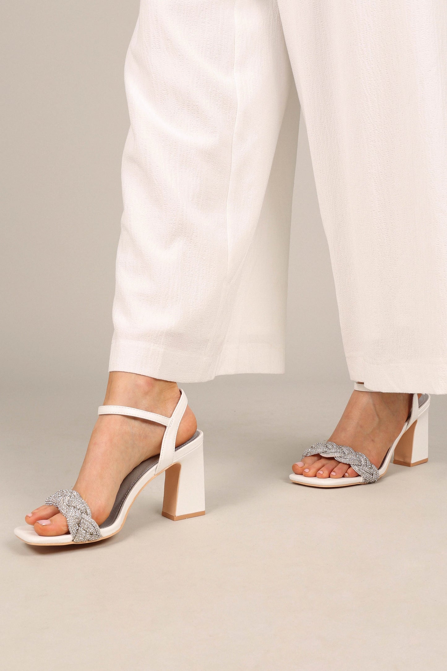 Rhinestone Strap Block Heels