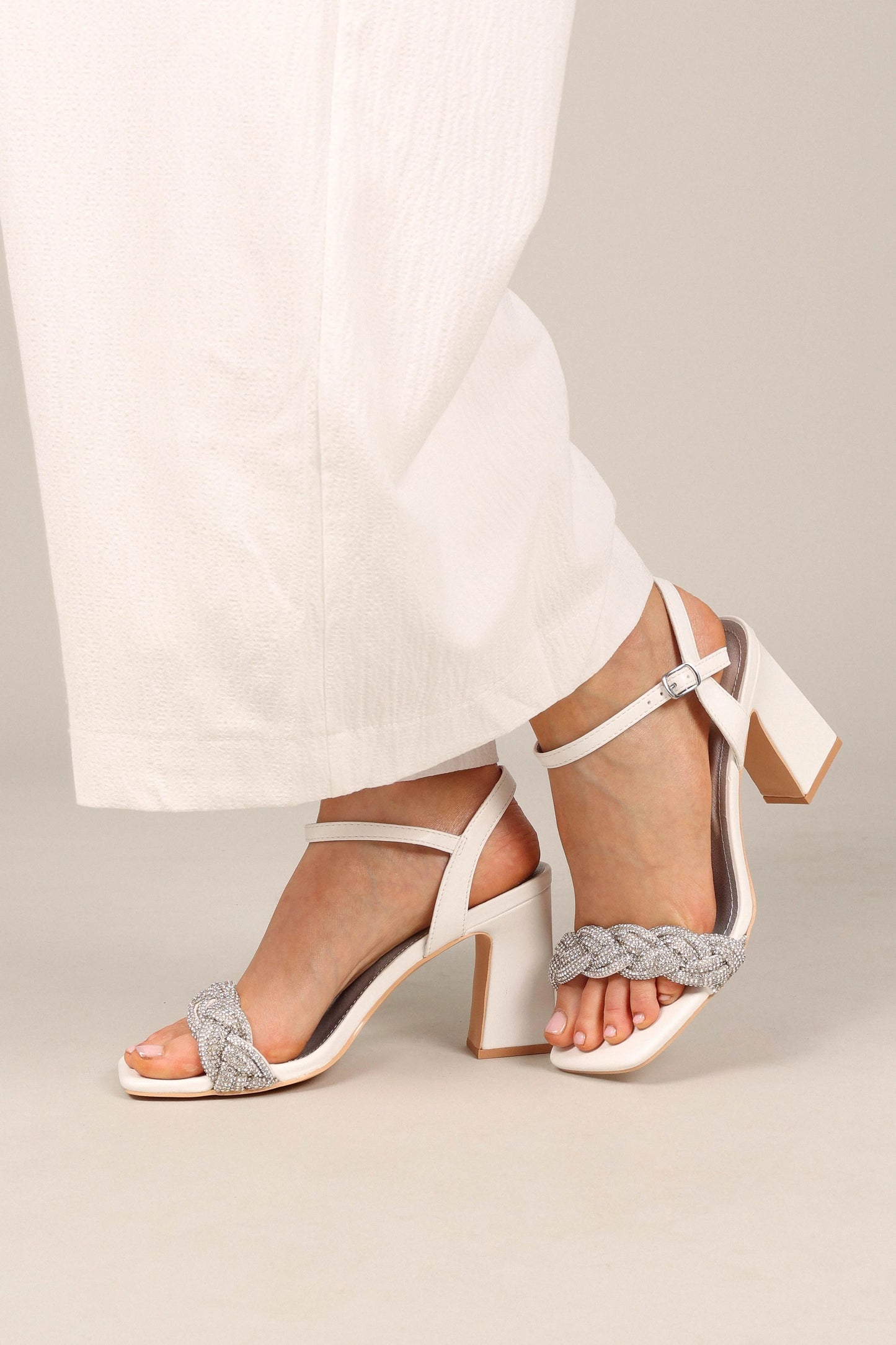 Rhinestone Strap Block Heels