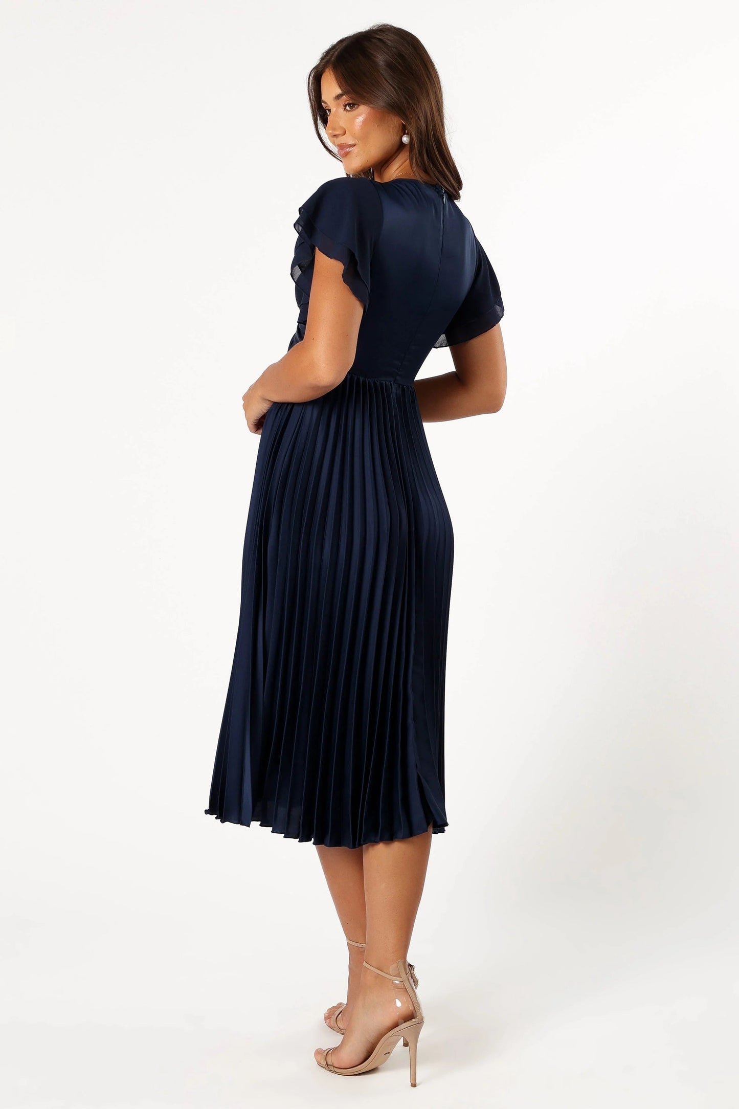 Tiered Flutter-Sleeve Midi Dress