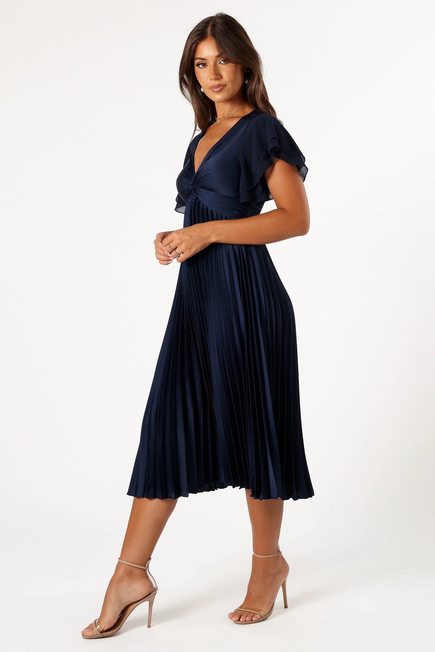 Tiered Flutter-Sleeve Midi Dress