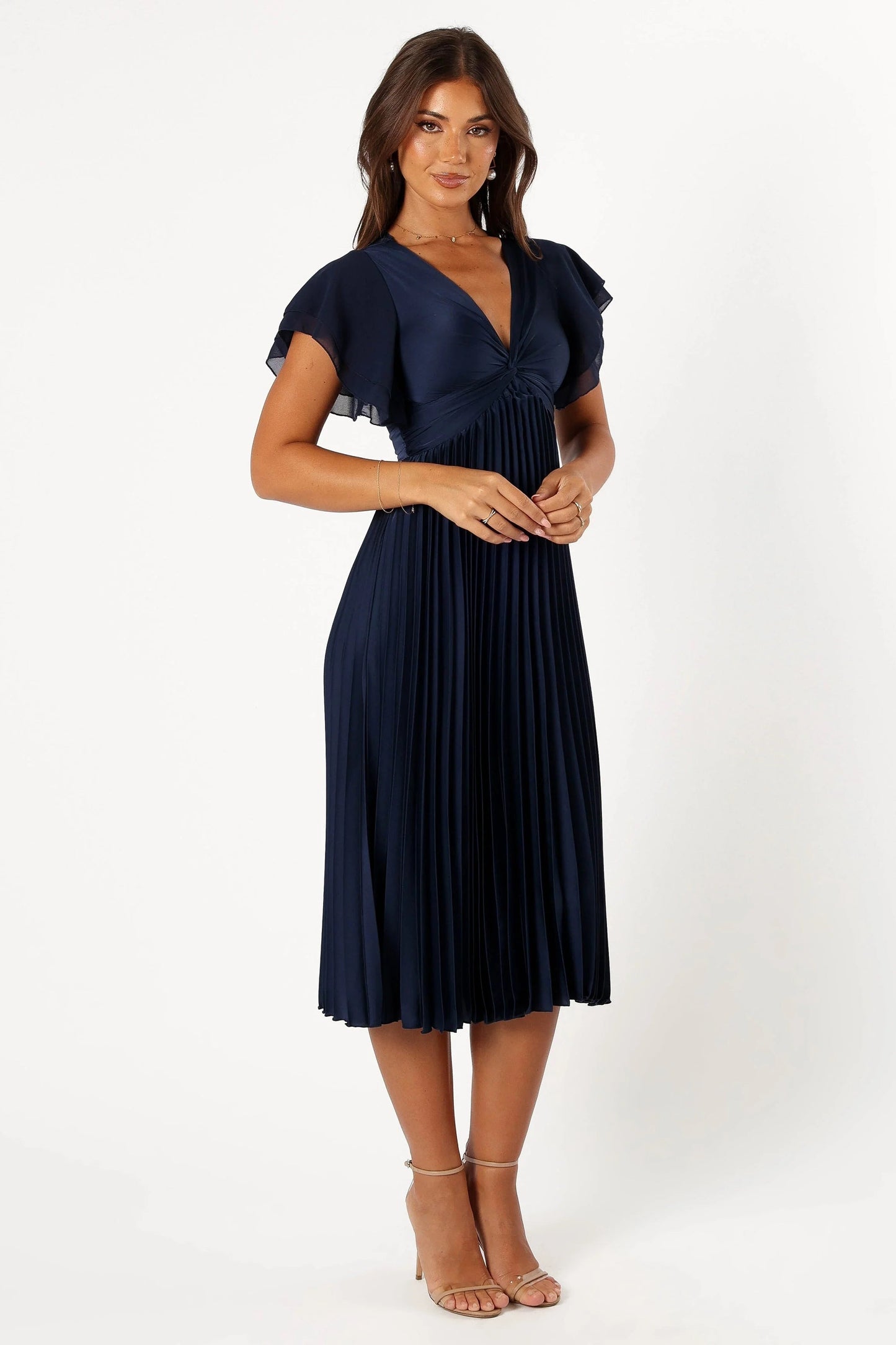 Tiered Flutter-Sleeve Midi Dress
