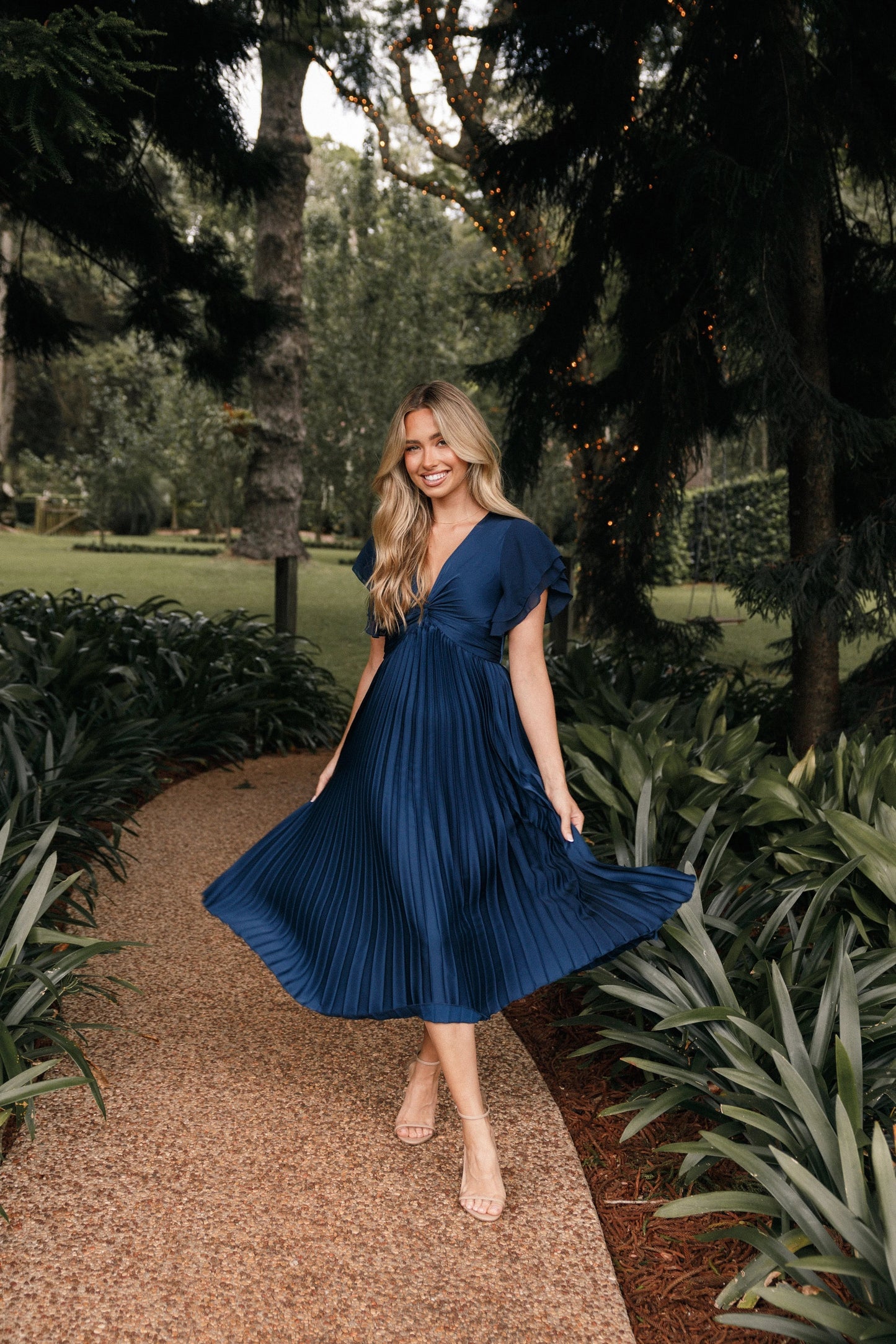 Tiered Flutter-Sleeve Midi Dress