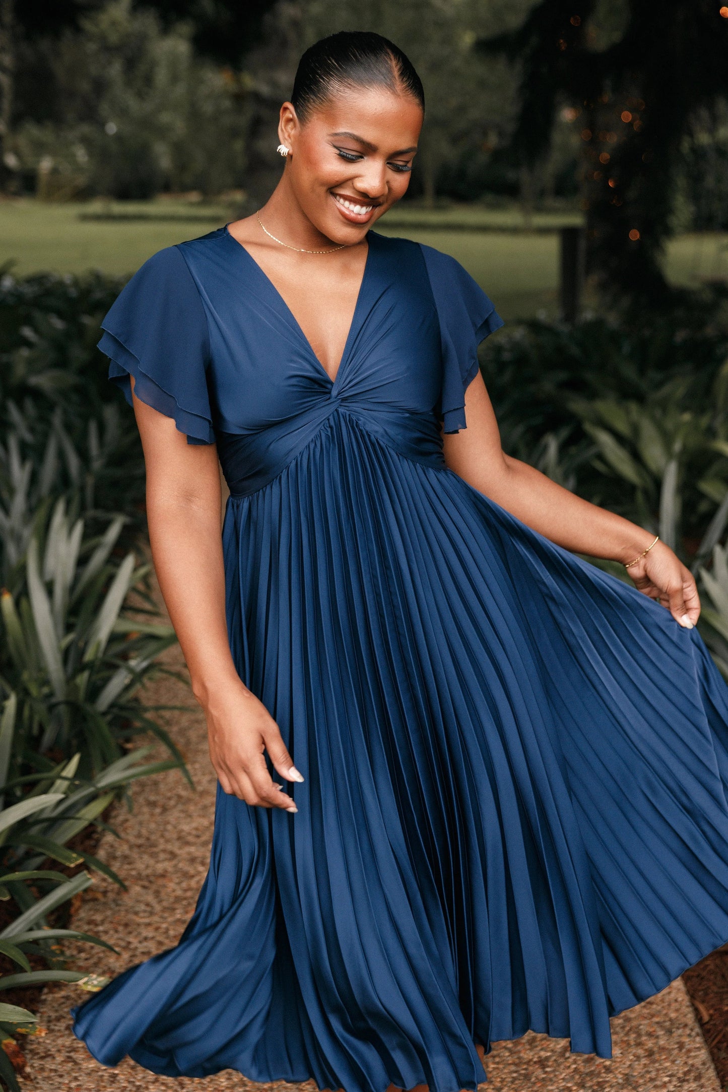 Tiered Flutter-Sleeve Midi Dress