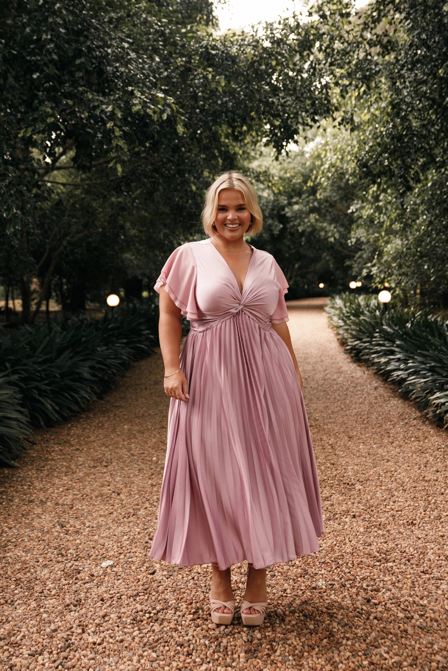 Tiered Flutter-Sleeve Midi Dress