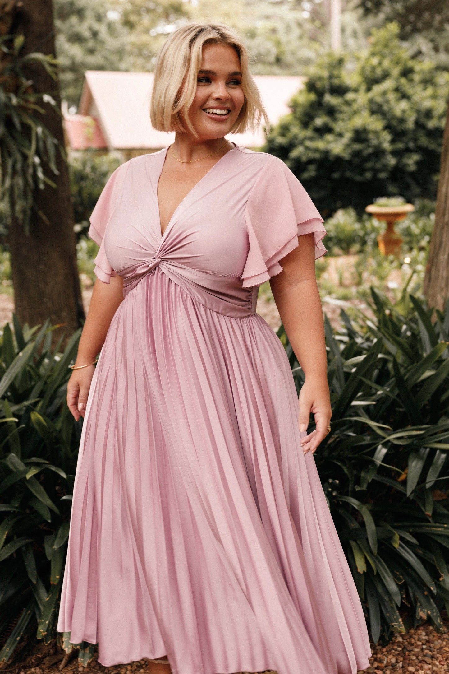 Tiered Flutter-Sleeve Midi Dress