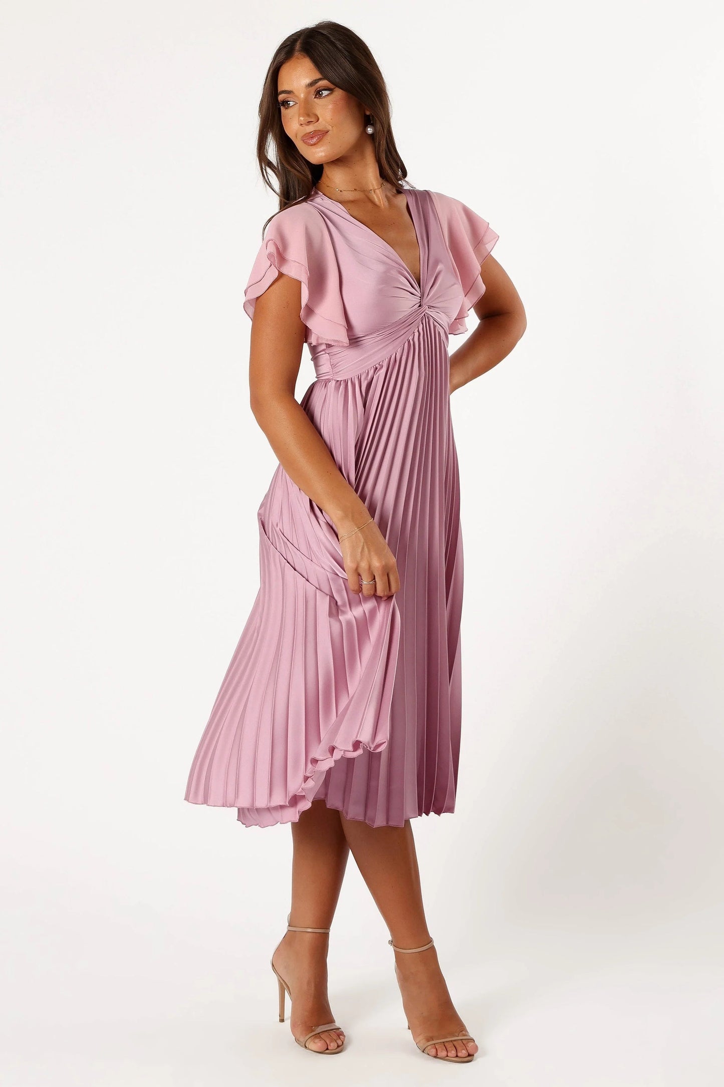 Tiered Flutter-Sleeve Midi Dress