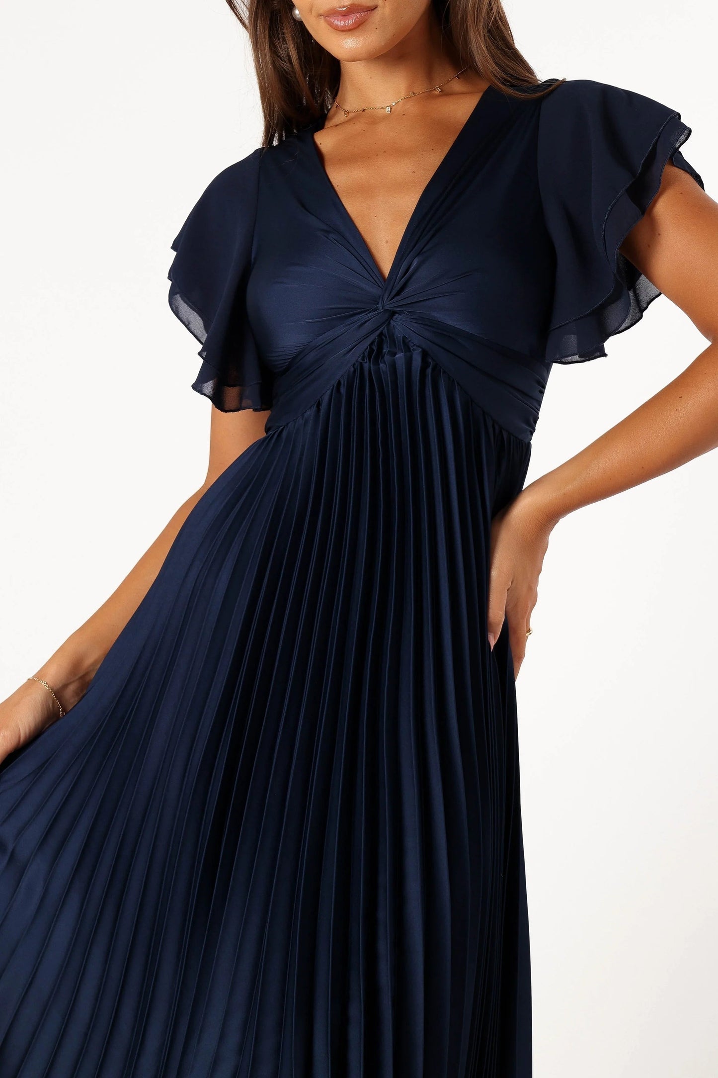 Tiered Flutter-Sleeve Midi Dress