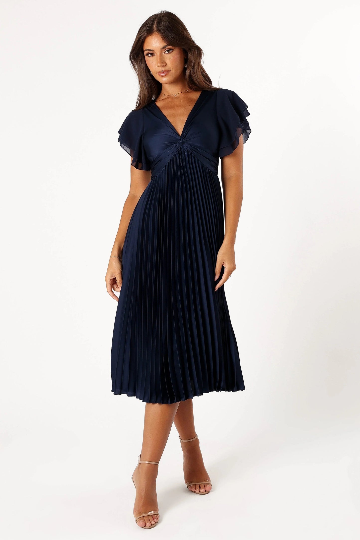 Tiered Flutter-Sleeve Midi Dress