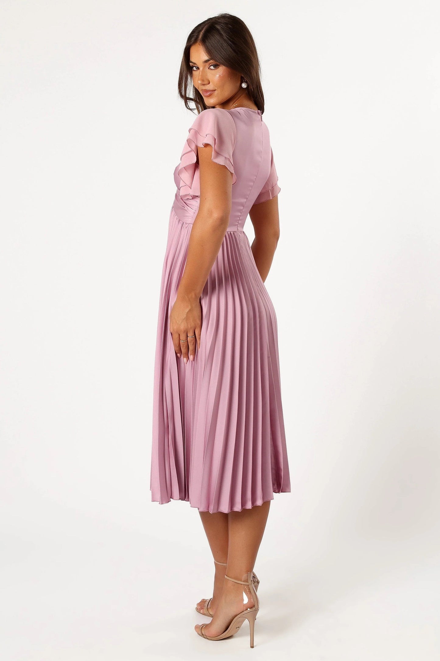 Tiered Flutter-Sleeve Midi Dress
