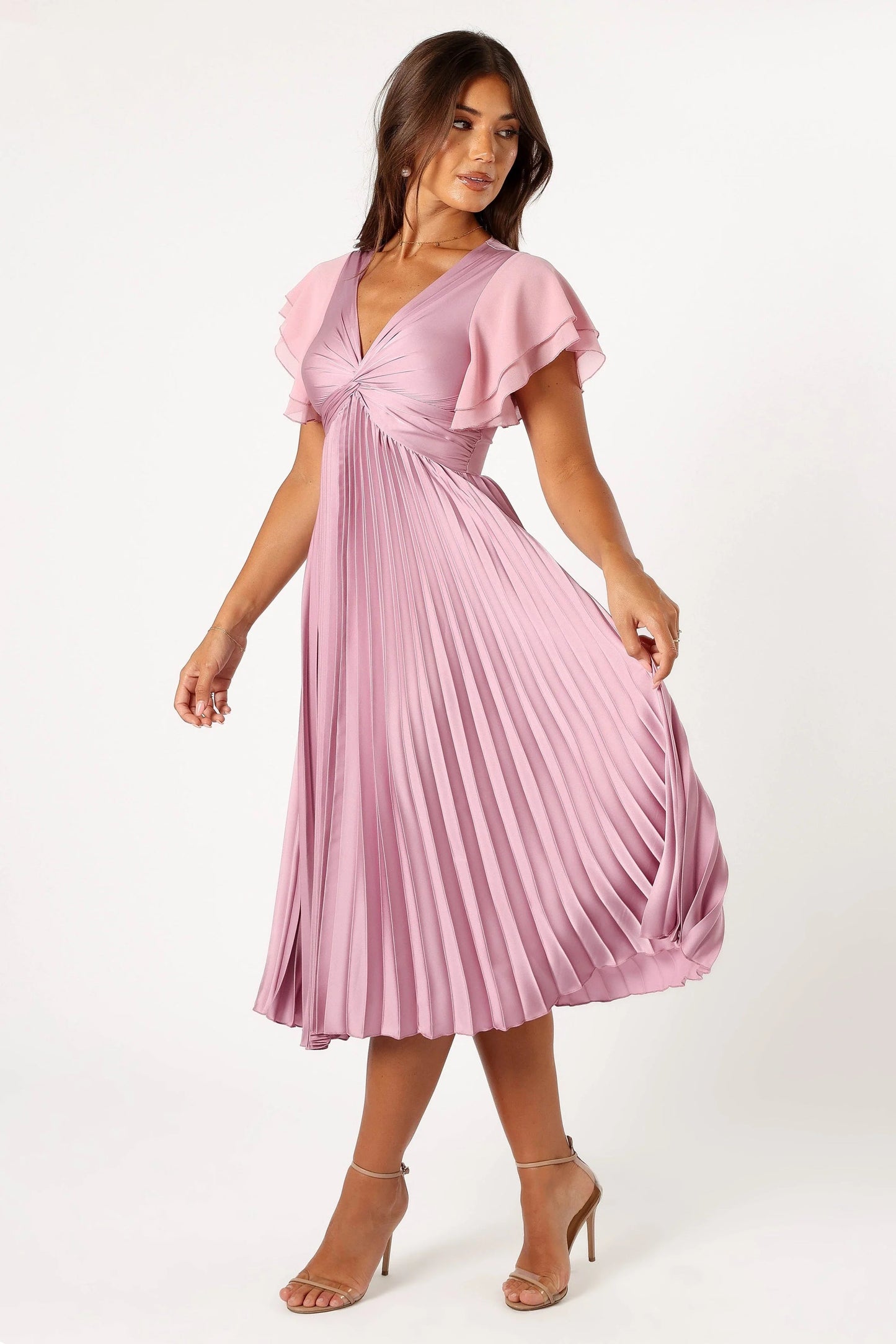 Tiered Flutter-Sleeve Midi Dress