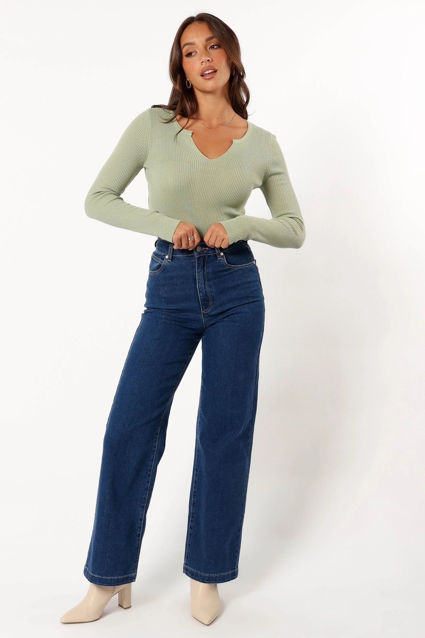 Versatile V-Neck Ribbed Knit Top