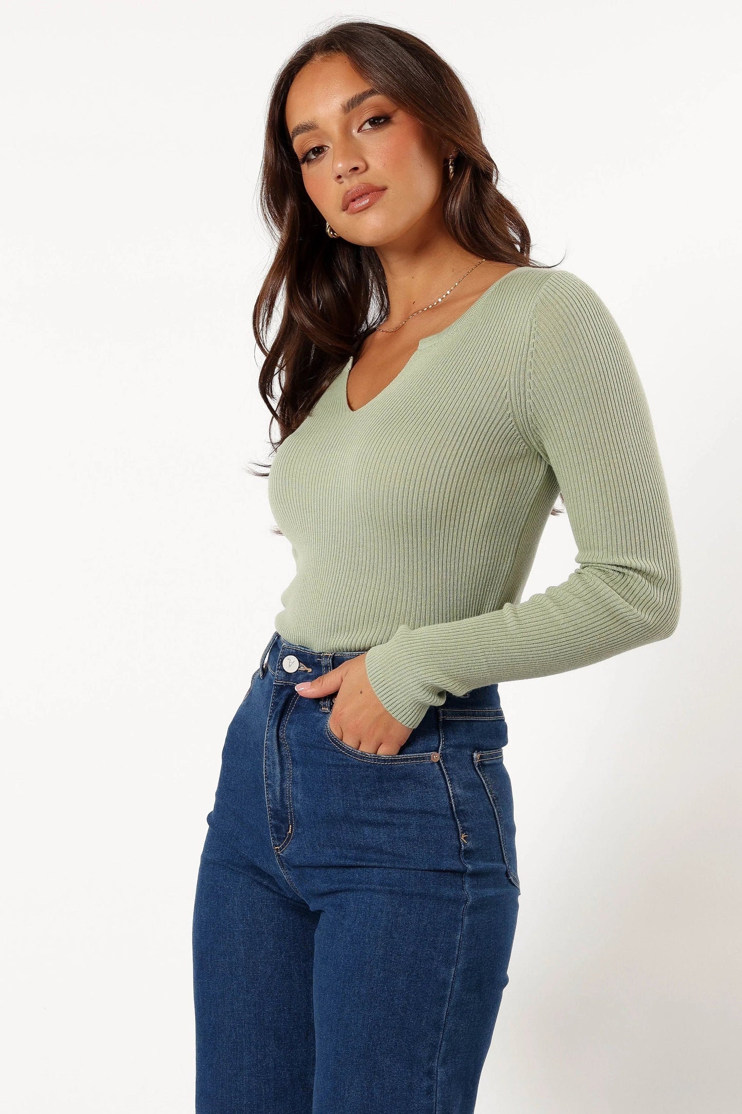 Versatile V-Neck Ribbed Knit Top