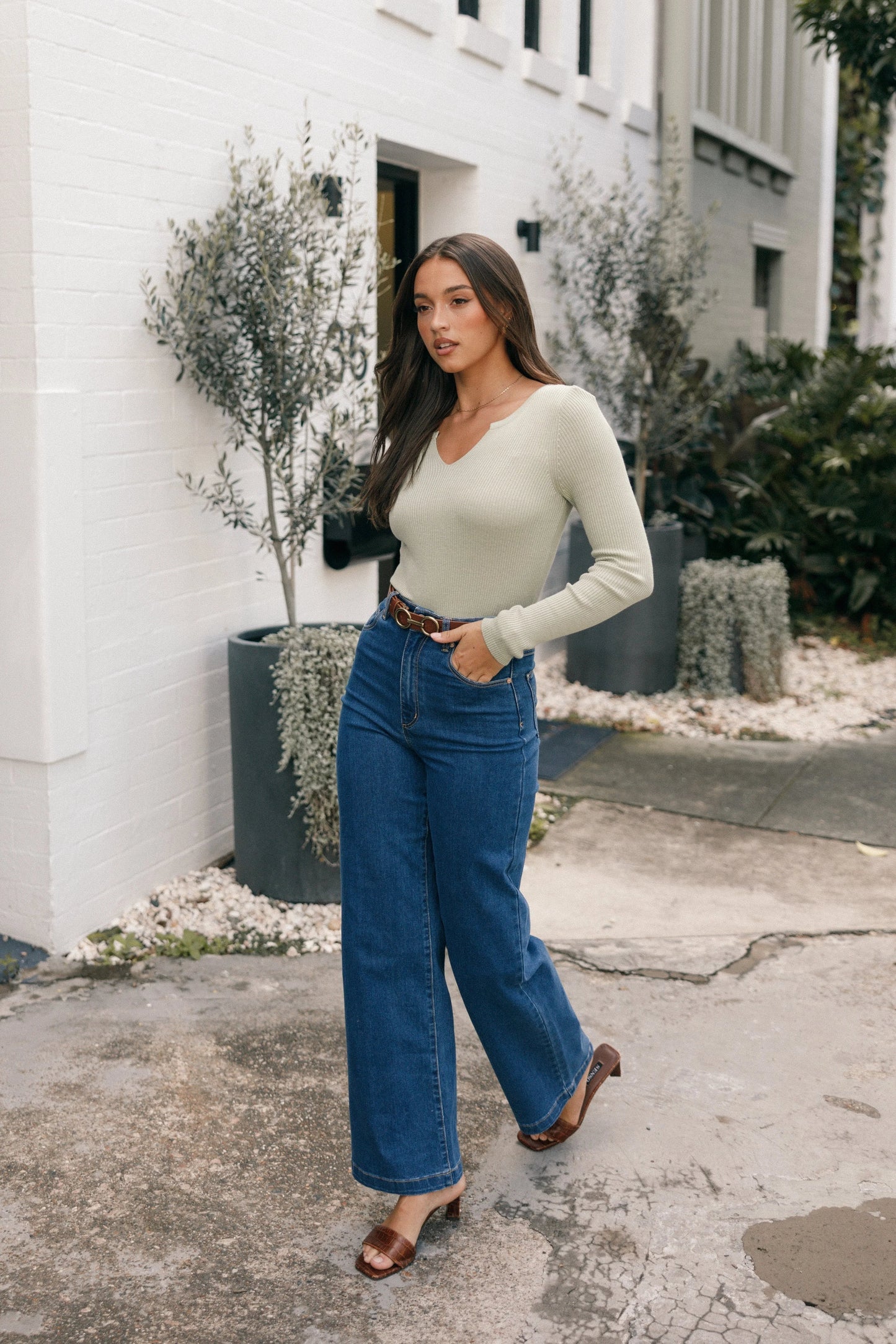 Versatile V-Neck Ribbed Knit Top