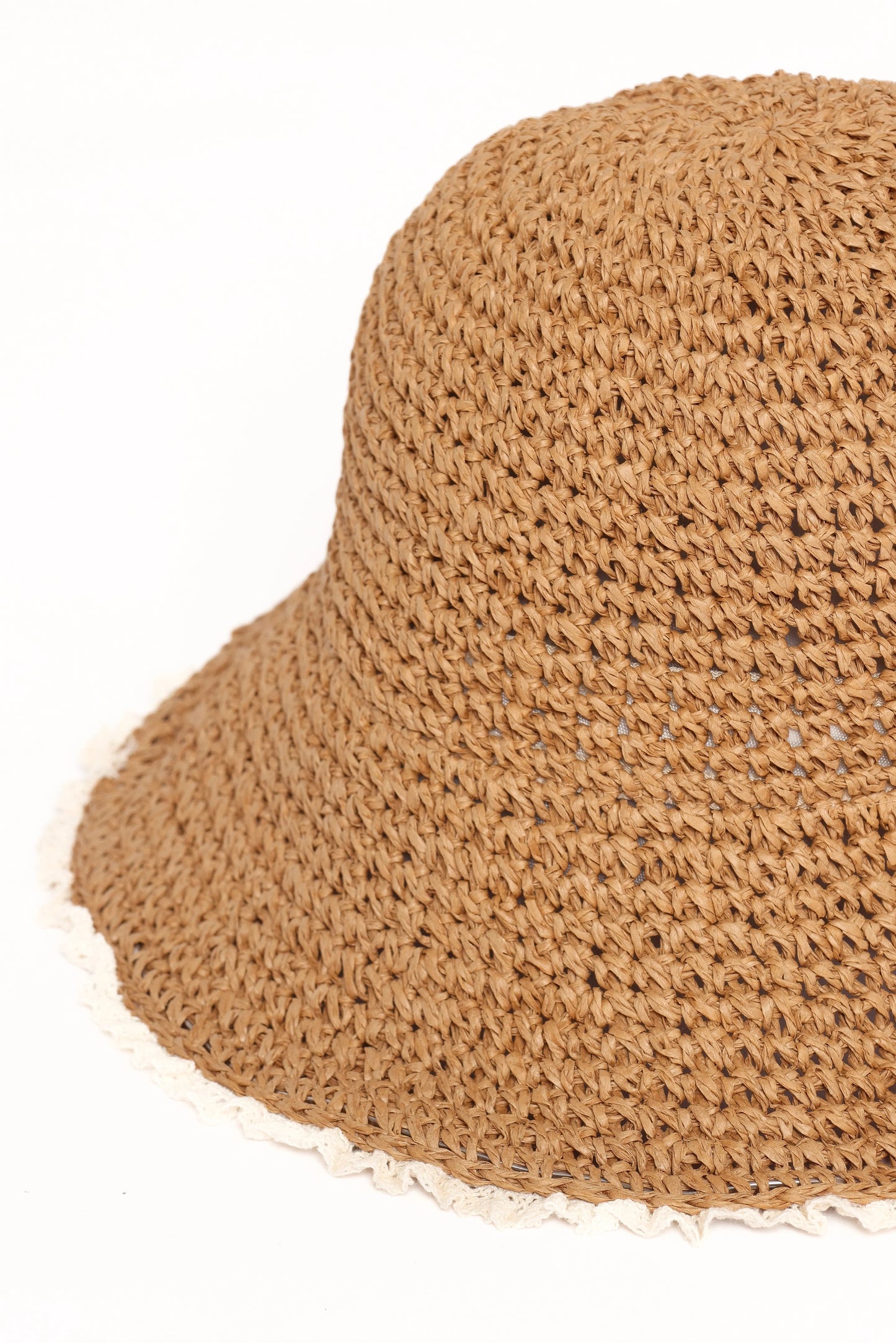 Woven Lace-Trim Bucket Hat