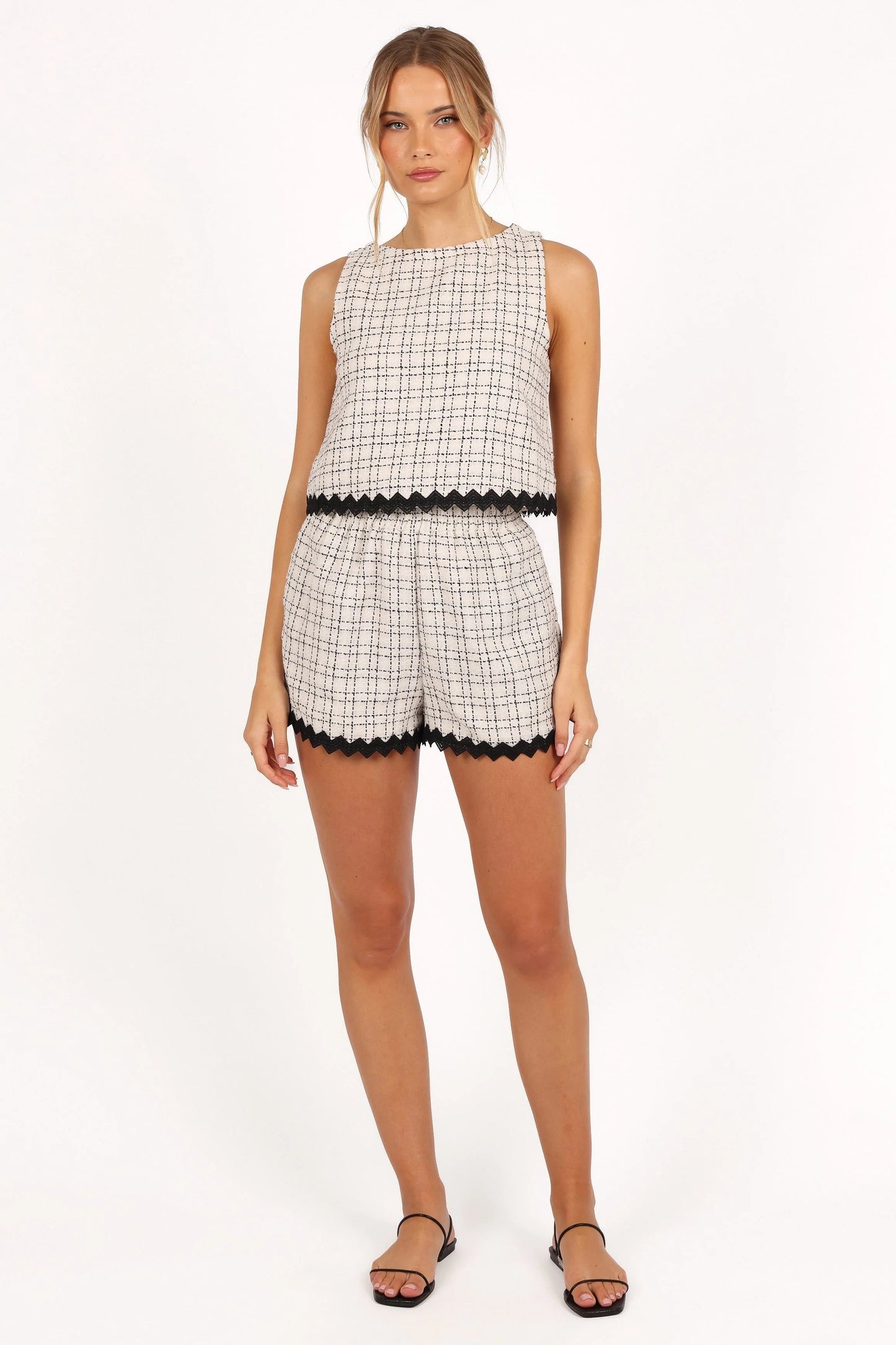 Black & White Check Tweed Crop Top