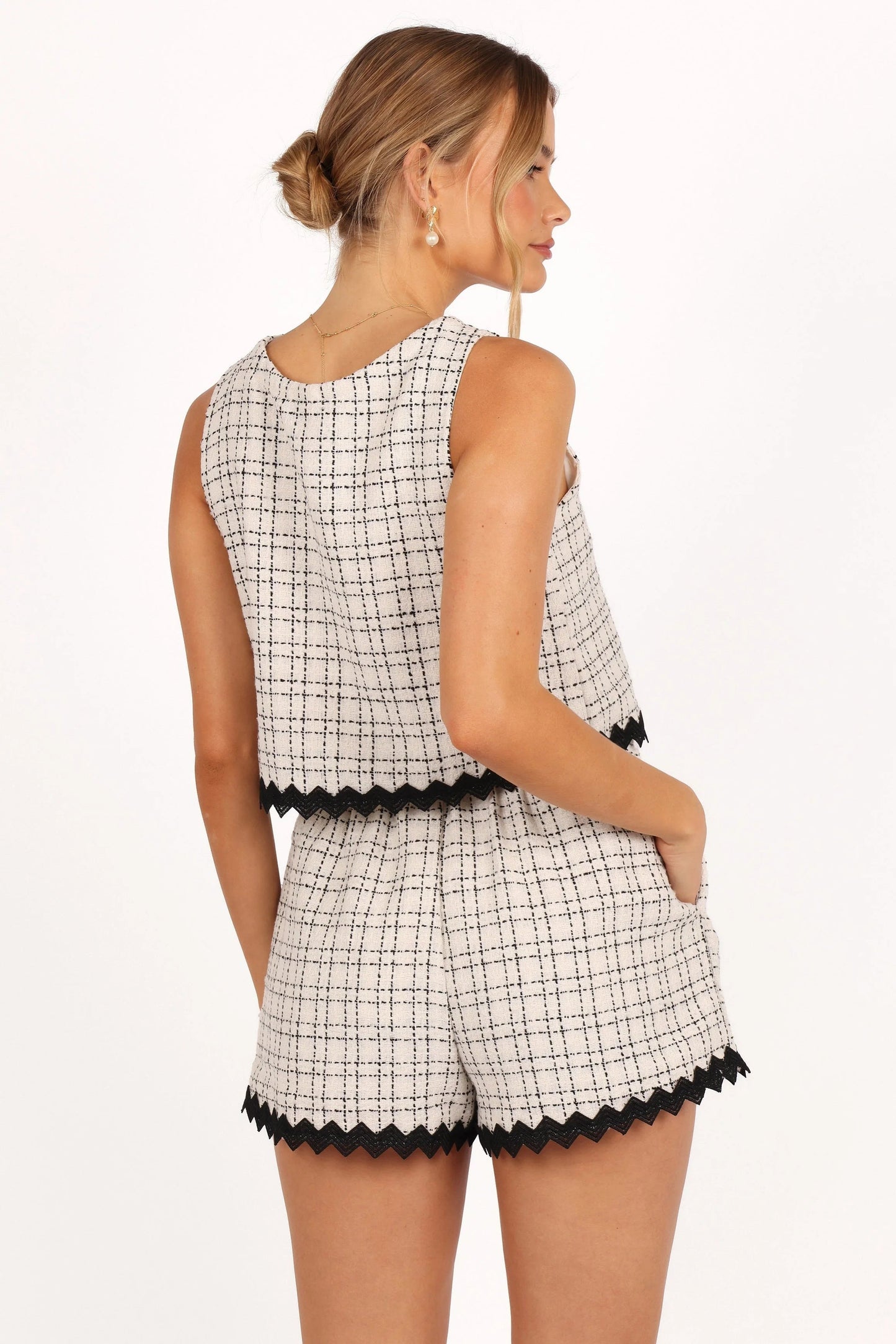 Black & White Check Tweed Crop Top