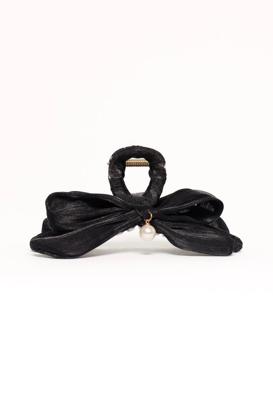 Bow-Clasp Faux-Pearl Hair Clip