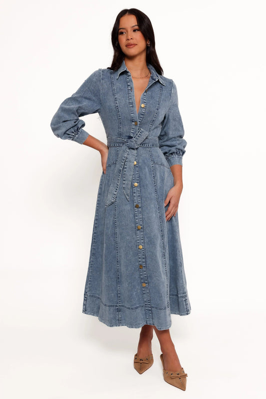 Button-Front Maxi Shirt Dress