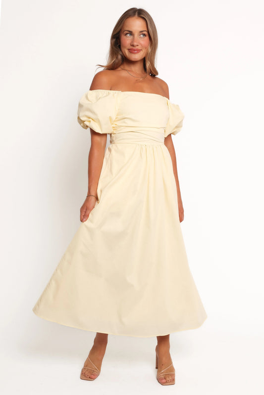 Clo A-Line Midi Dress with Puff Sleeves