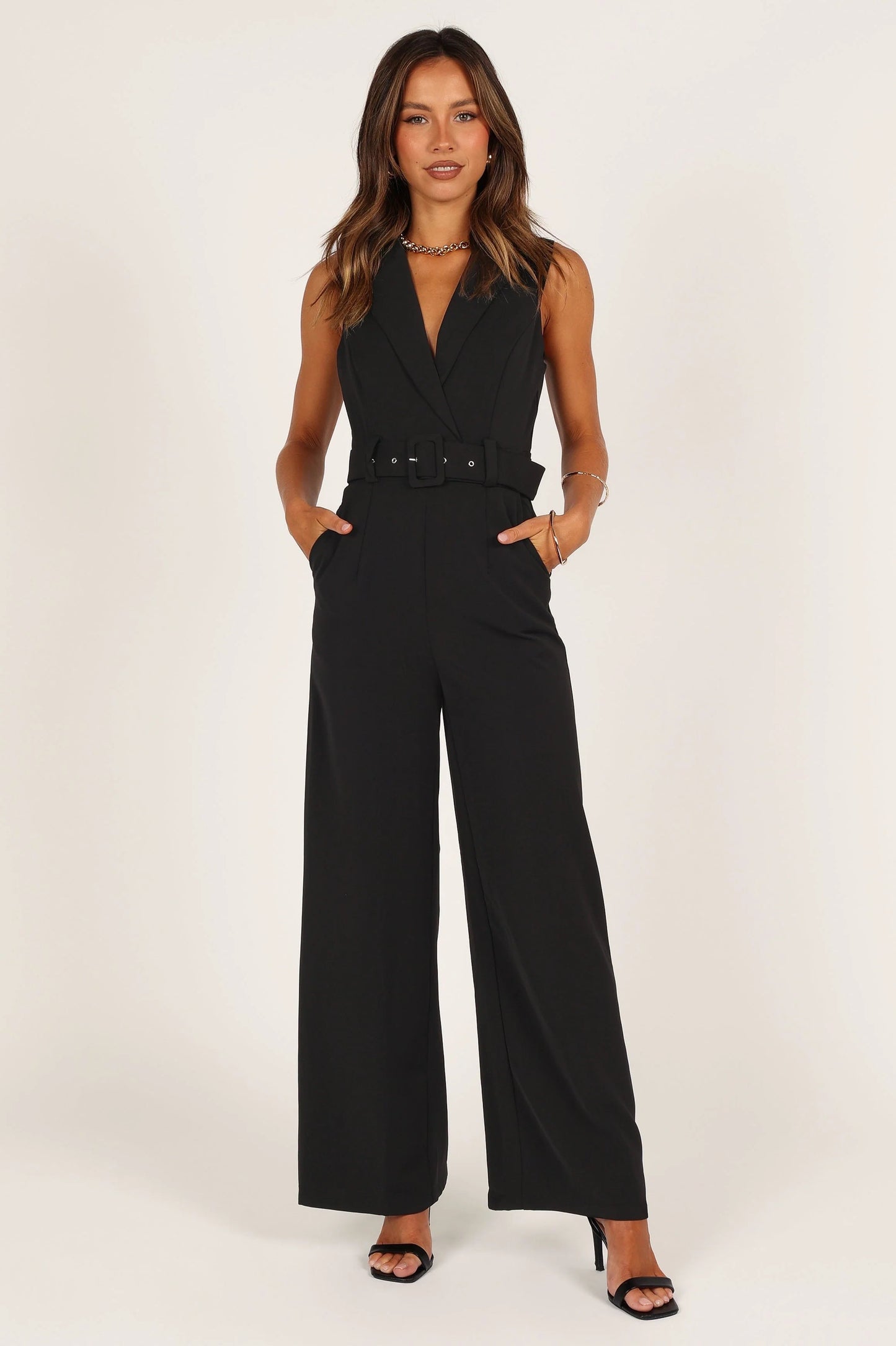 Collared Belted Wide-Leg Jumpsuit