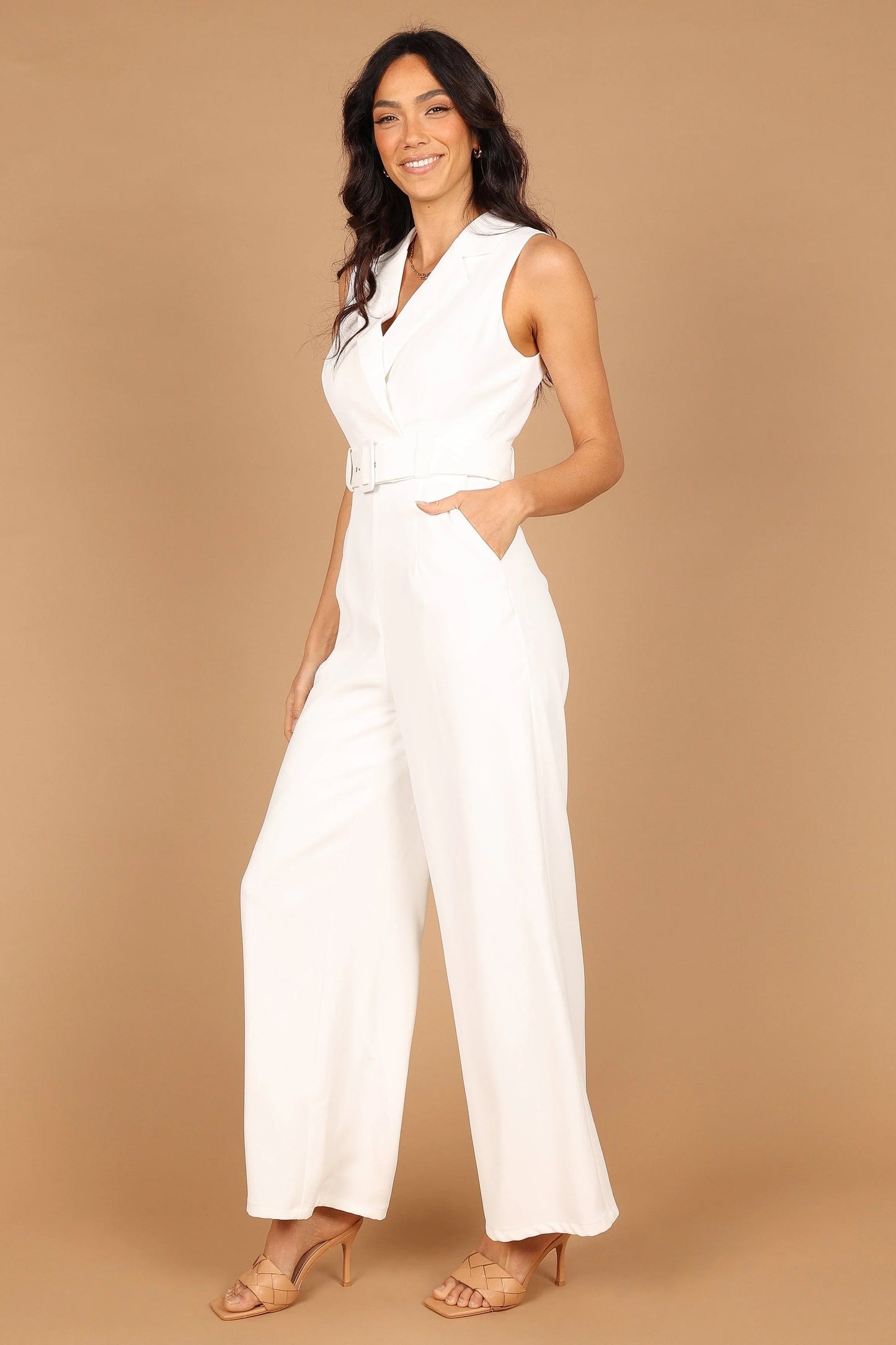 Collared Belted Wide-Leg Jumpsuit