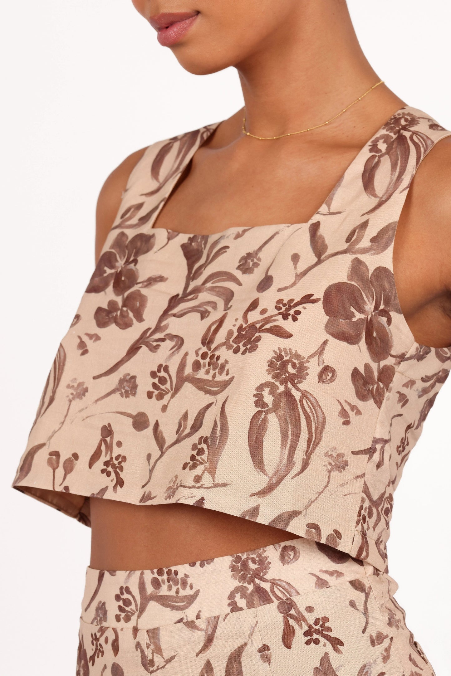 Cropped Square-Neck Linen Top