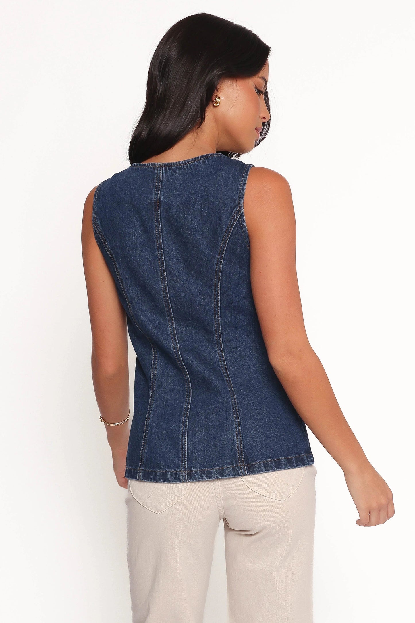 Denim Sleeveless Button-Front Vest