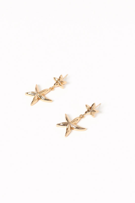 Floral-Accented Gold Drop Earrings