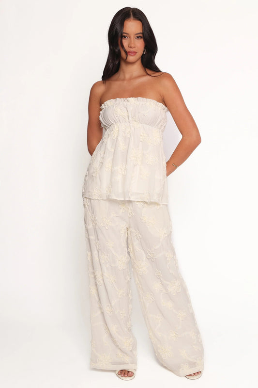 High-Waist White Floral Wide-Leg Pants