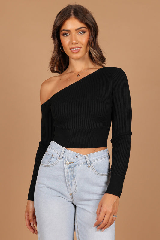One-Shoulder Ribbed Knit Crop Top