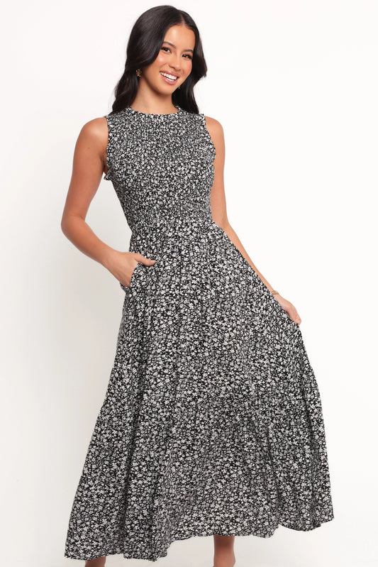 Shirred A-Line Midi Dress