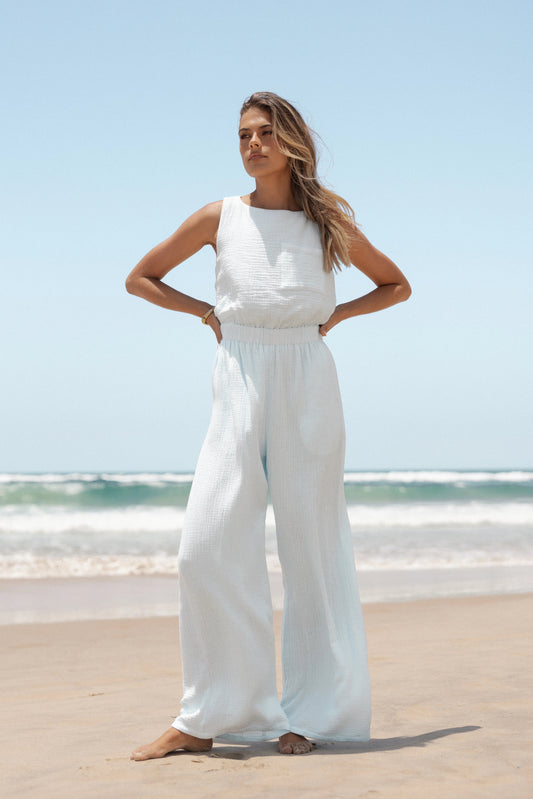 Textured Cotton Wide-Leg Jumpsuit