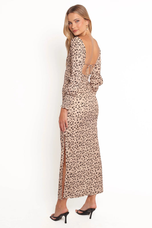 Tie-Back Shirred Sleeve Midi Dress