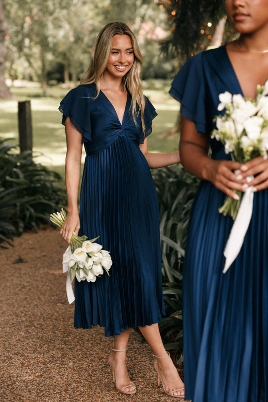 Tiered Flutter-Sleeve Midi Dress