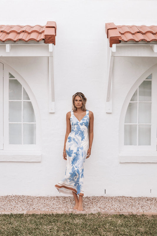 Wide-Strap Floral-Print Slip Maxi Dress