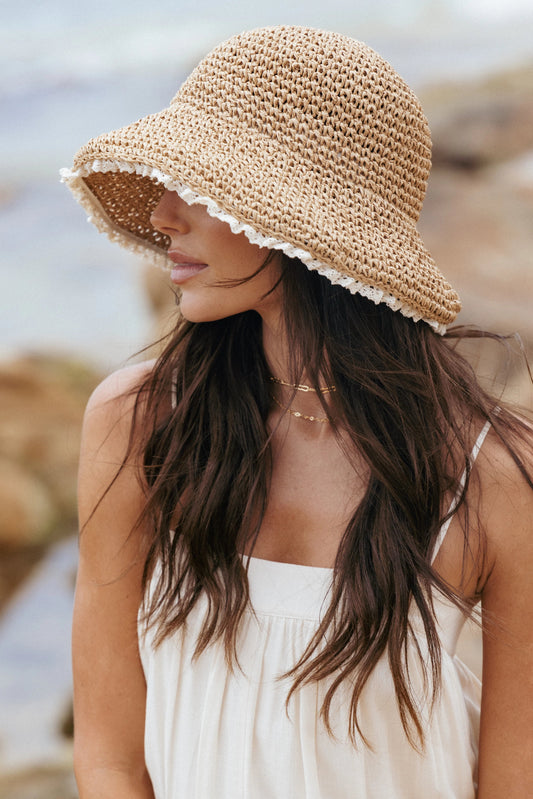 Woven Lace-Trim Bucket Hat